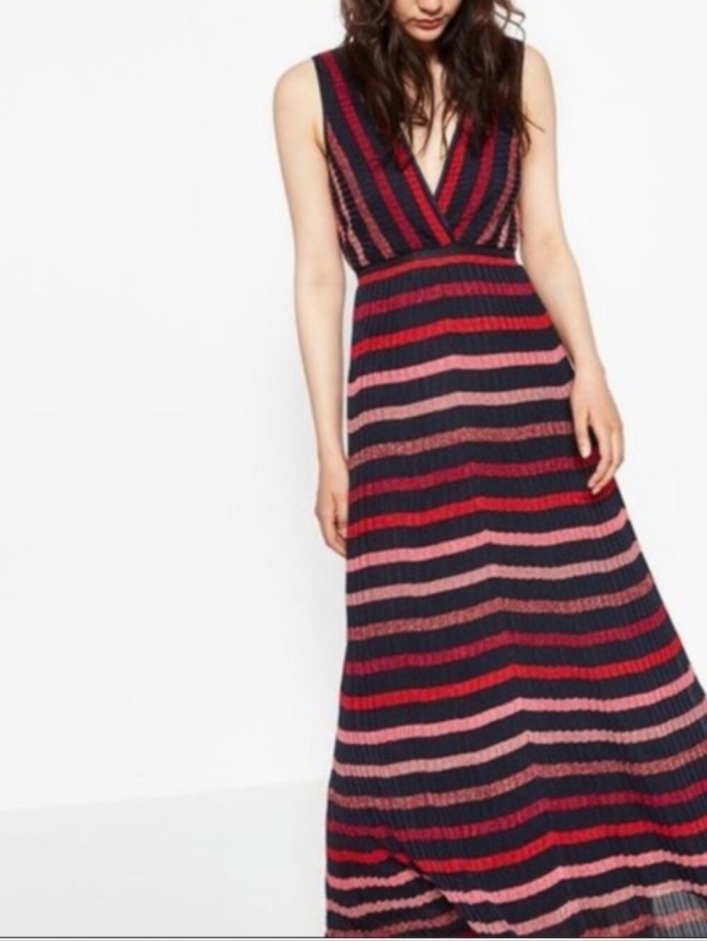 Zara Knit Metallic Stripe Maxi Dress